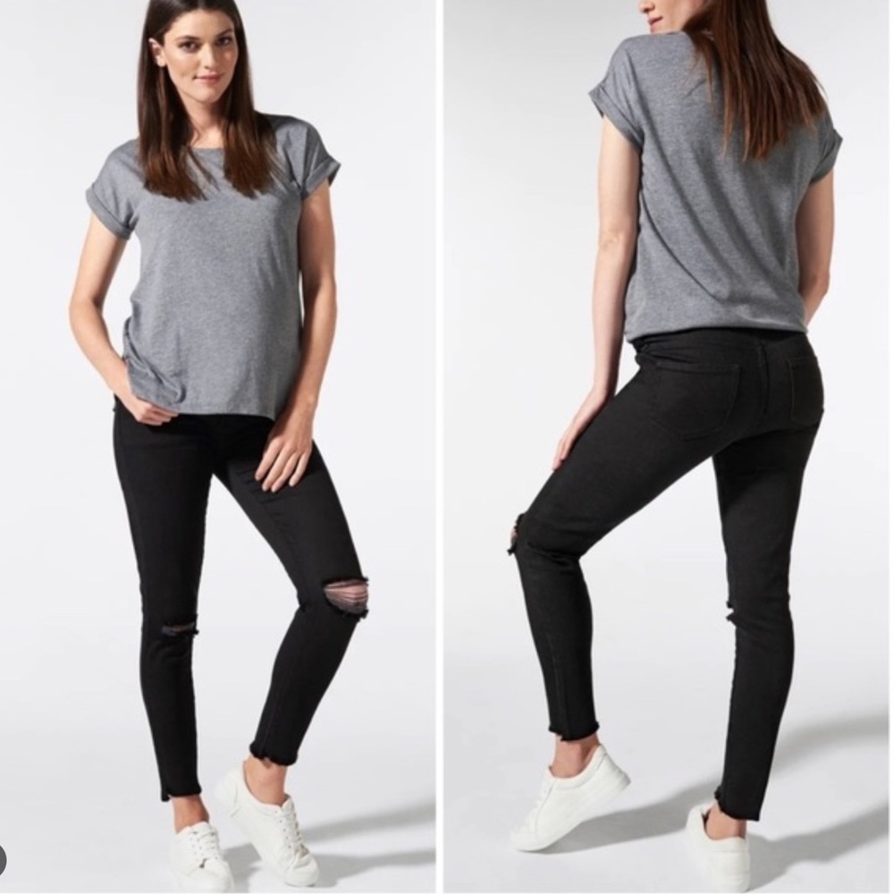 BLANQI Maternity Belly Support Distressed Stretch Black Skinny Jeans 0
